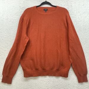 J Crew Sweater Mens Large Orange Cotton Crewneck In Garter Pullover Preppy